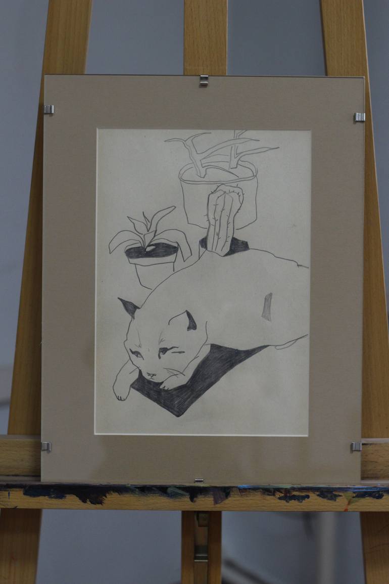 Original Figurative Cats Drawing by Karyna Synytsia