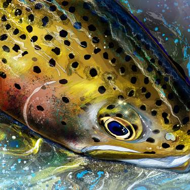 Mountain Streams Rainbow Trout Head Painting Giclee thumb