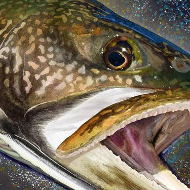 Lake Trout Head Painting - Limited Edition of 50 thumb
