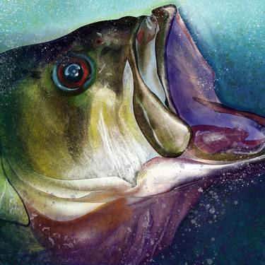 Largemouth Bass Head Painting - Limited Edition of 50 thumb