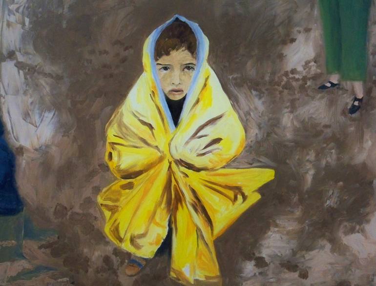 Original Children Painting by Rochette Maryse | Figurative Art on Canvas | The little refugee