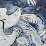 seagulls in white and blue abstract