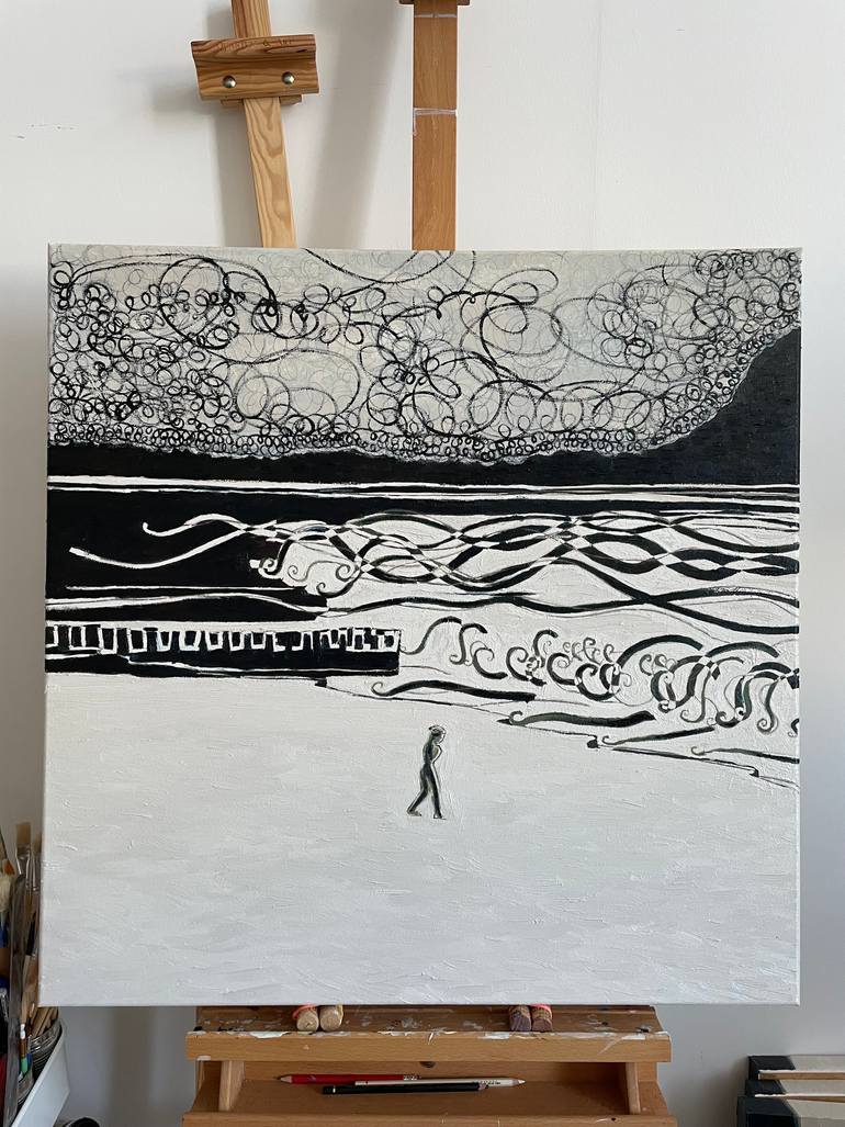 Original Black & White Seascape Painting by Juliet James