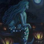 Mermaid with moon and floating lights by Mon Jones
