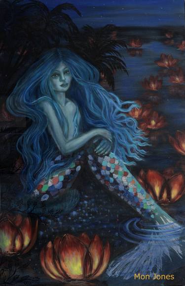 Blue Mermaid with floating lights thumb
