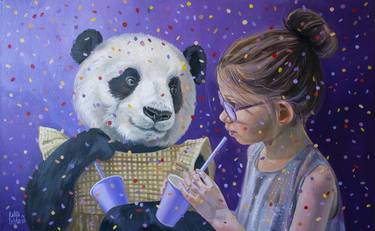 A girl and a panda. Birthday. thumb