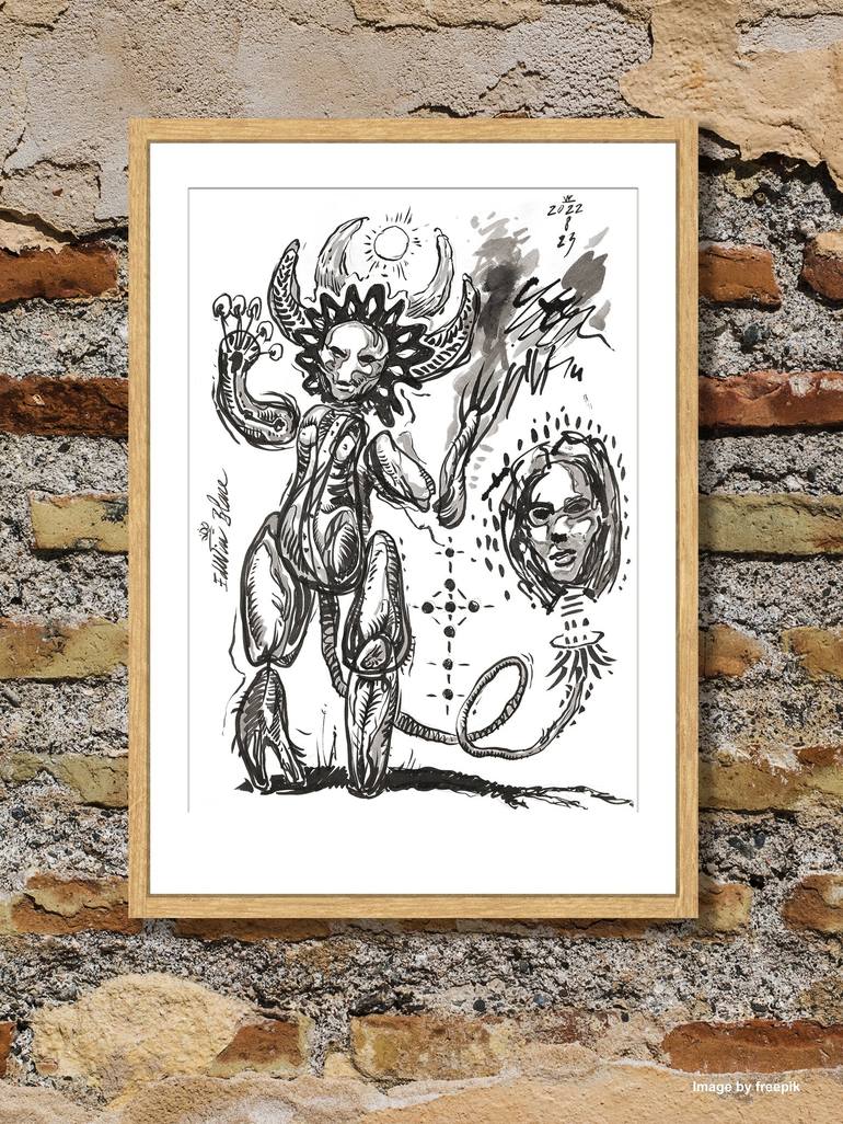 Original Black & White Fantasy Drawing by EdWin Blaze