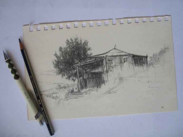 Original Rural life Drawing by David Beglaryan