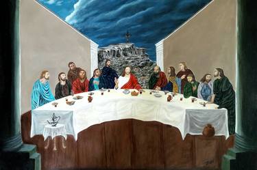 Last Supper Painting with the Crucifixion thumb