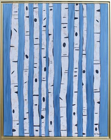 Blue Birches, 22 x 28, Modern Tree Art thumb
