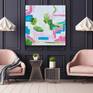 Pink, Green, Blue, White, Tan Abstract Art