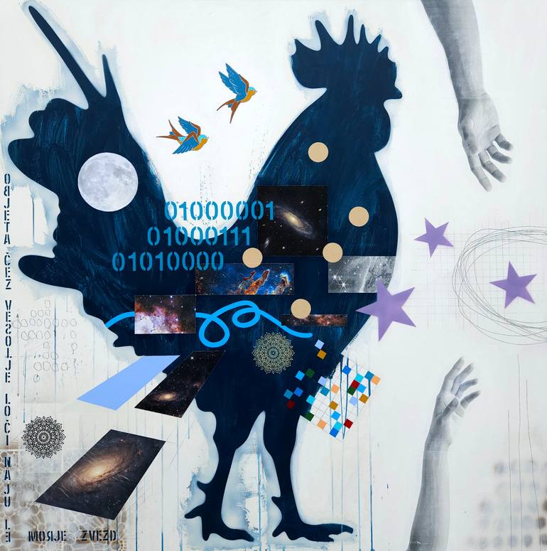 Original Animal Painting by Anze Gallus Petelin | Abstract Art on Canvas | My Wonderful Black-and-White World - EMBRACED ACROSS THE UNIVERSE