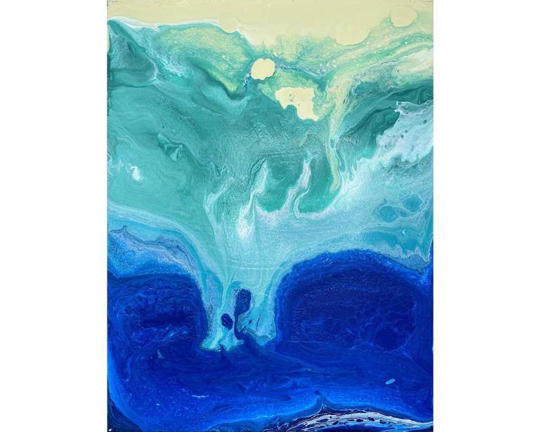 Ocean Beach & Wave Fluid Art Original Acrylic Beautiful Sands Painting ...