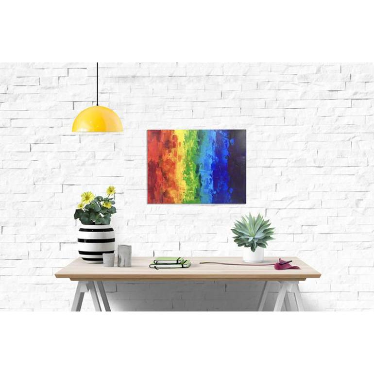 Waves of Color 11x14 Original Acrylic Painting Stretched Canvas Rainbow  Colors 