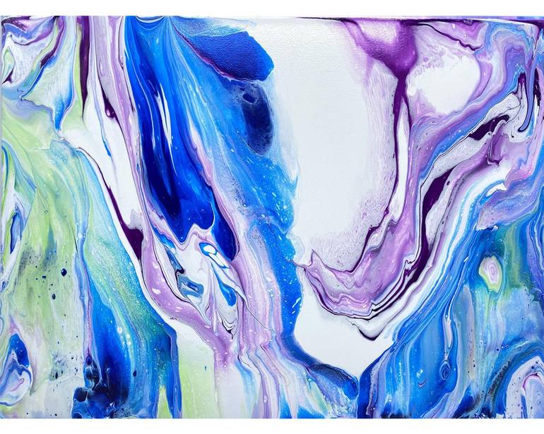 New Original Blue Marble Paint Pour Painting, Acrylic Paint on Stretched  Canvas 