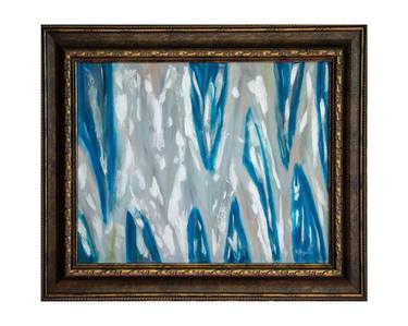 Silver Blues Original Oil Painting, Framed, Abstract Art, Traditional Canvas - 16" × 20" thumb