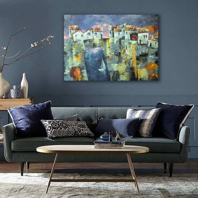 Original Abstract Expressionism Cities Painting by Irina Bocharova