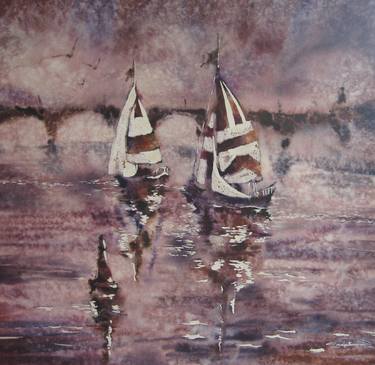 Print of Impressionism Sailboat Paintings by Serhii Shcherbakov