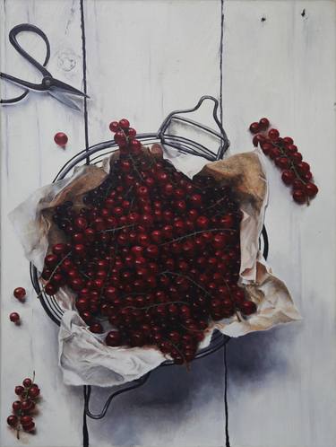 cranberry oil painting,natural realistic original painting on linen, 60*80cm, Hand-painted middle-large l size wall Art, decor, canvas art,still life thumb
