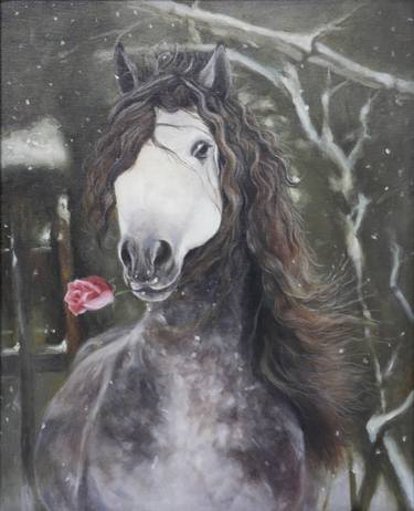 horse oil painting,natural realistic original painting on canvas, 50*40cm, Hand-painted middle-small size wall Art, decor, canvas art thumb