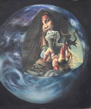 earth oil painting, portrait realistic original painting on canvas, 30*40cm, Hand-painted small-middle size wall Art, decor, canvas art,woman,myth thumb
