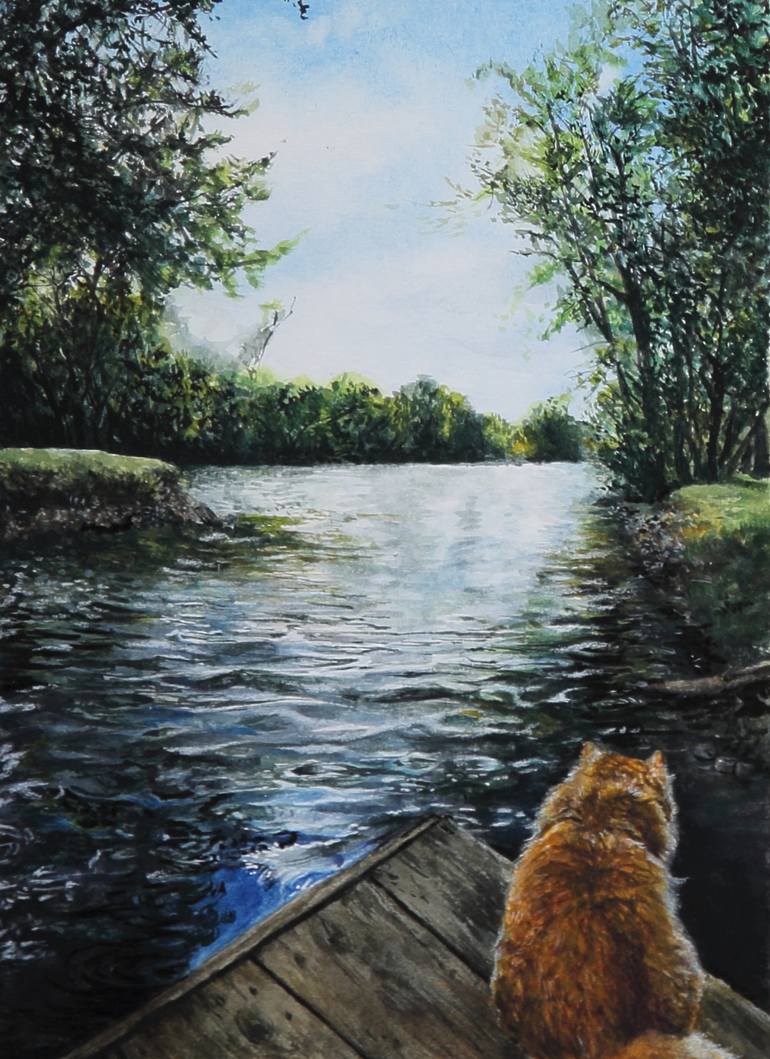 Couple Fishing on a River - Anonymous as art print or hand painted oil.