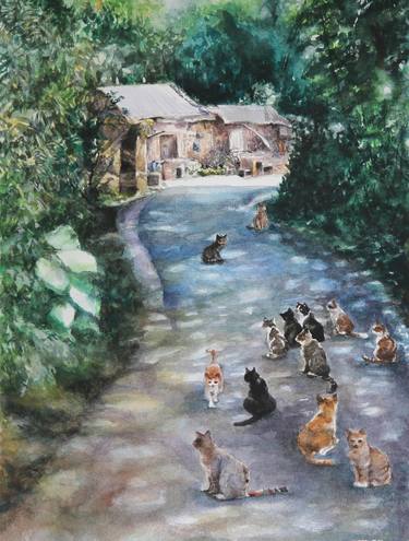 Print of Cats Paintings by Benben Cai