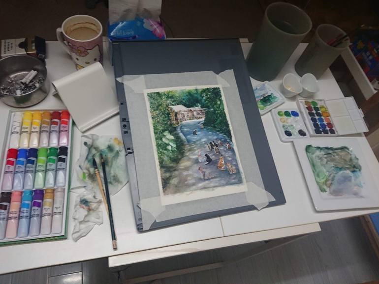Original Documentary Cats Painting by Benben Cai