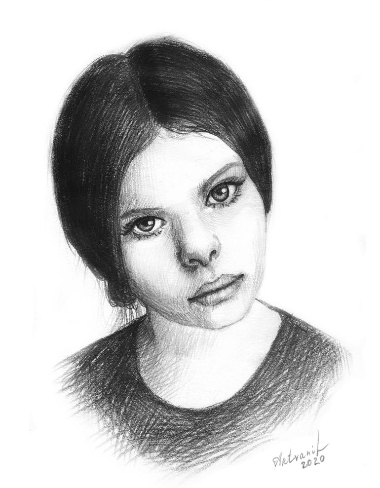 Young Lady Expressive Pencil Portrait Digital Poster Drawing by Olha  Yefimova