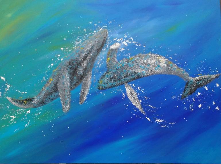 Dancing Whales Painting by ALISON WATSON | Saatchi Art