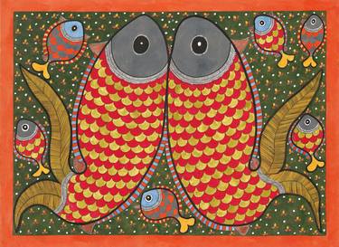 Print of Folk Fish Paintings by Sarita Devi