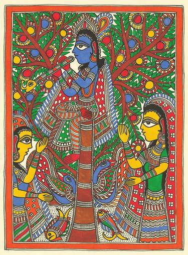 Madhubani Painting-Krishna And Gopika thumb