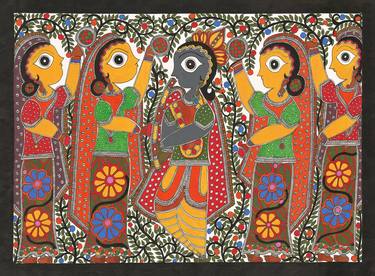 Madhubani Painting-Krishna And Gopis thumb