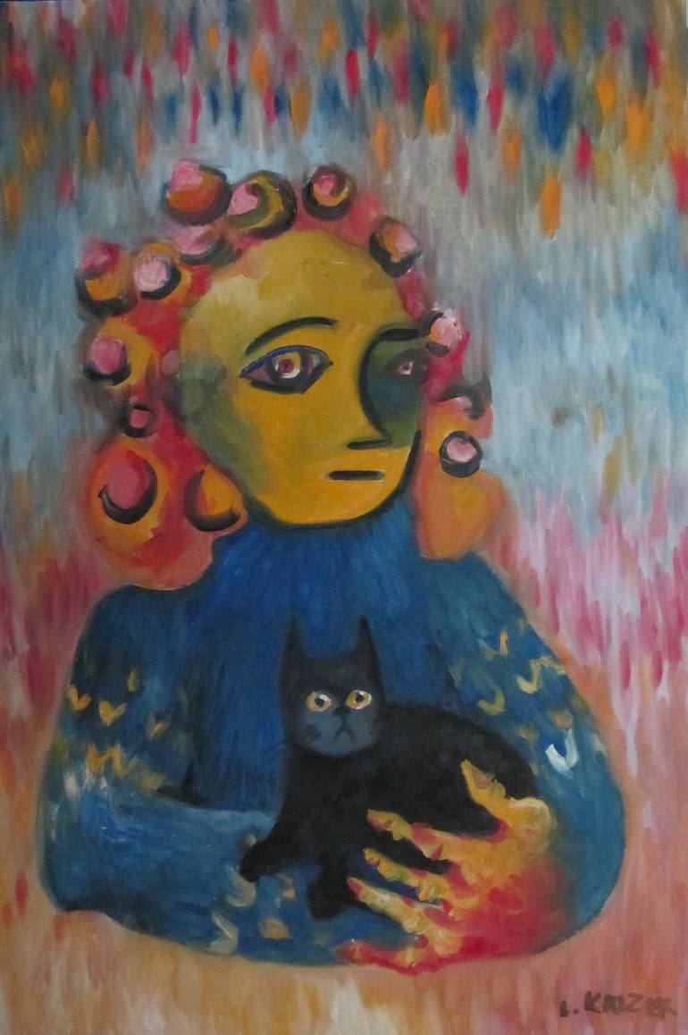 Original Abstract Cats Painting by Laraine Kaizer