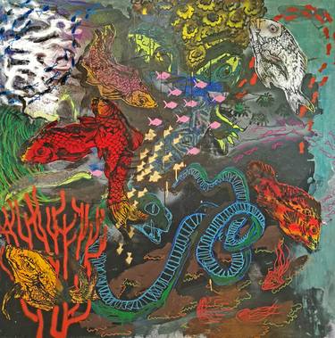 Original Abstract Expressionism Fish Paintings by Attila Malya