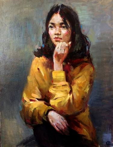 Thoughts, Portrait of a girl in yellow thumb
