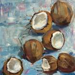 Original Coconut Painting Cocoanut Tropical Still Life Food Art by Olha Salnikova