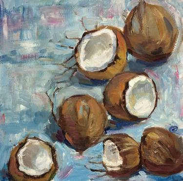 Original Coconut Painting Cocoanut Tropical Still Life Food Art thumb