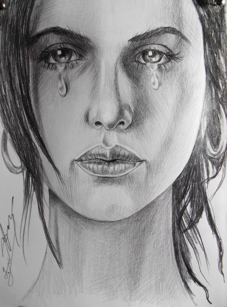 Crying Sad Girl Drawing by Daviti Asatiani Saatchi Art