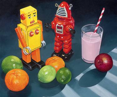 two robots, some fruit, a strawberry milk and an onion - Limited Edition of 50 thumb