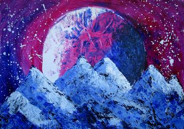 Outer Space Painting. Mountain art. thumb