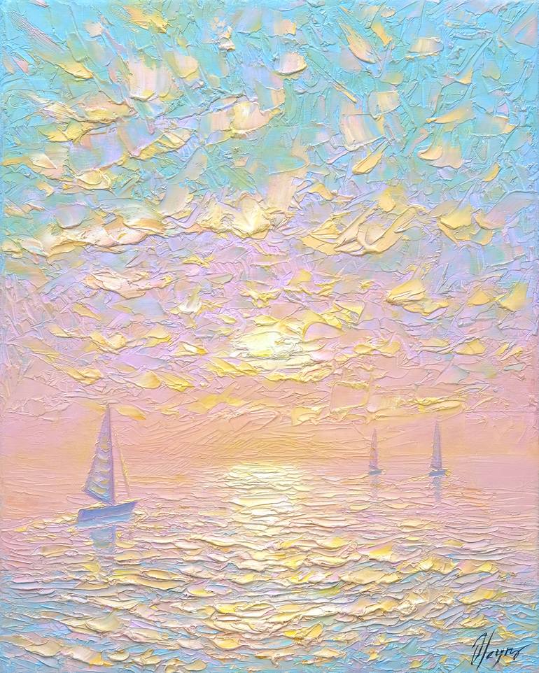 Original Seascape Painting by Dmitry Oleyn | Impressionism Art on Canvas | Sun's Embrace