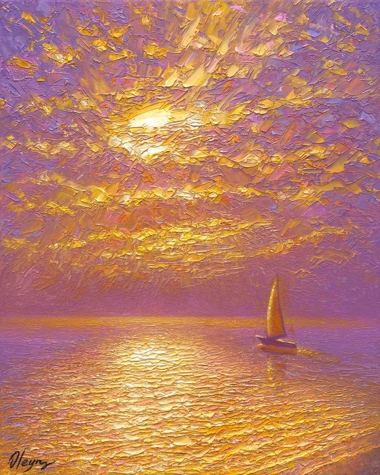 Original Seascape Painting by Dmitry Oleyn | Impressionism Art on Canvas | Path to the Sun