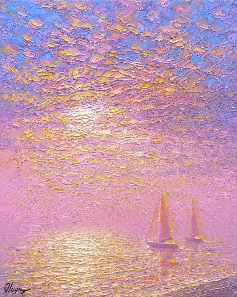 Original Seascape Painting by Dmitry Oleyn | Impressionism Art on Canvas | Warmed by the Sunset