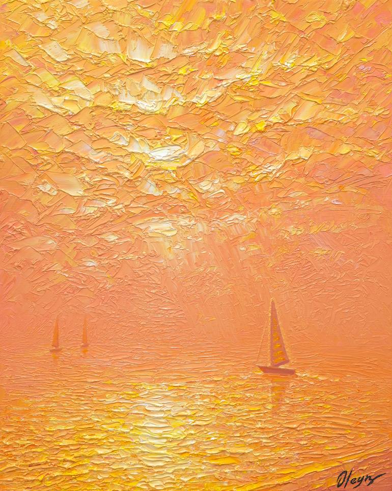 Original Seascape Painting by Dmitry Oleyn | Impressionism Art on Canvas | Chasing the Sun