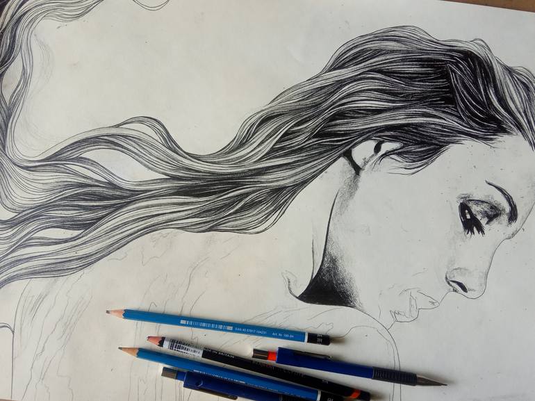 Original Art Deco Women Drawing by Marco Paludet