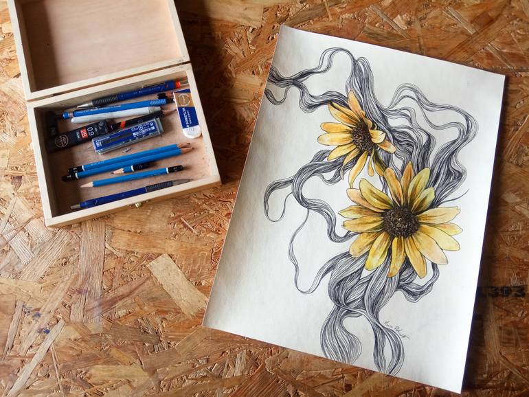 Original Illustration Floral Drawing by Marco Paludet