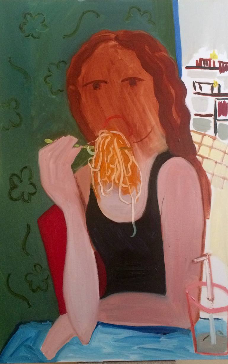 Eating Alone in the Noodle Cafe Painting by Tracy Cirves