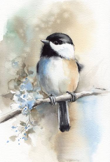 Chickadee - little cute bird of spring. Gift for birds lover. thumb