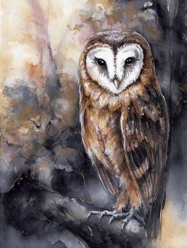 Barn Owl watercolor painting thumb